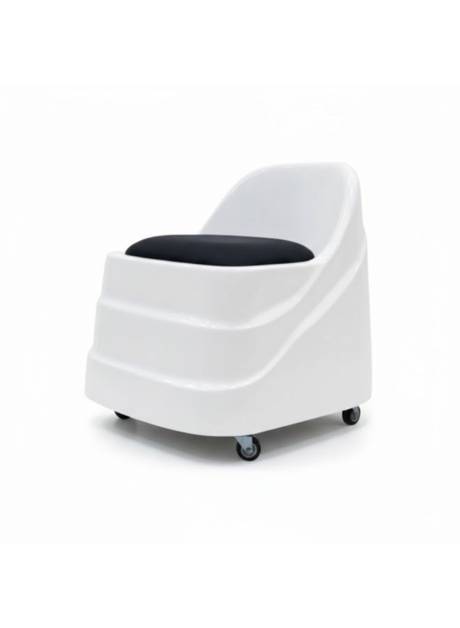 Globalstar Stoll Chair with White Leather Seat – Modern Heavy-Duty Rolling Chair for Beauty Salons - Image 1